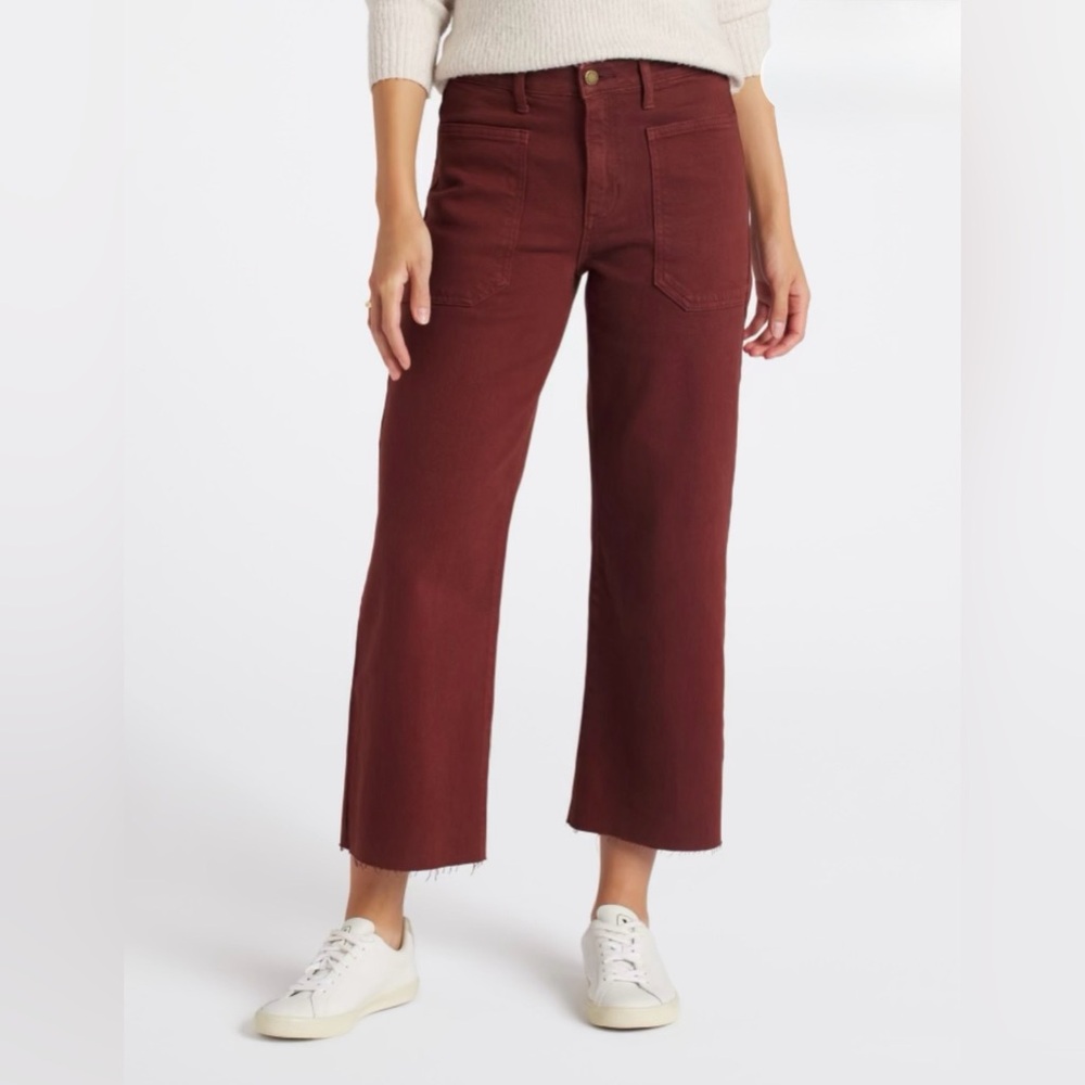 JUST USA Sloane High Rise Patch Pocket Wide Leg Jeans | Burgundy | Size 12
